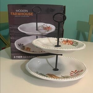2002 Modern Farmhouse Harvest  Collection  2-Tier Dessert Stand   New in Box